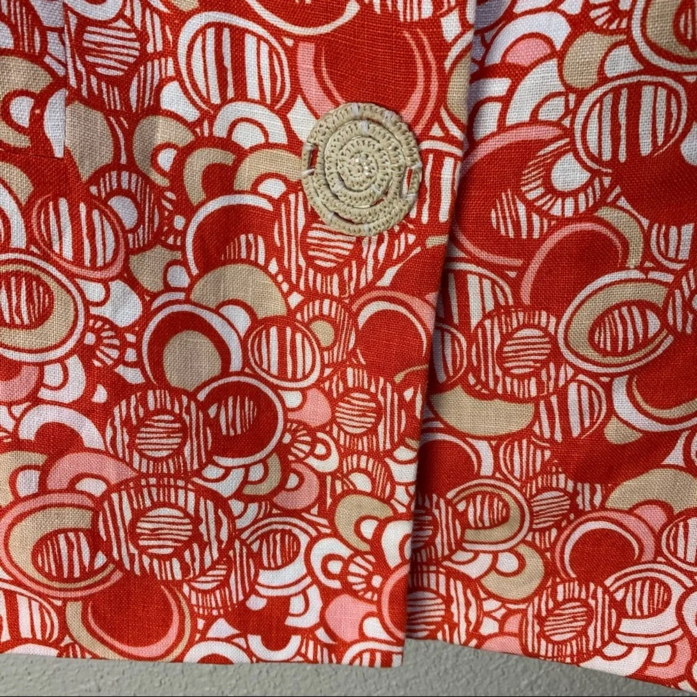 Vintage Anthracite orange white tan circle print LINEN blazer Woven buttons 6/S - Picture 8 of 16